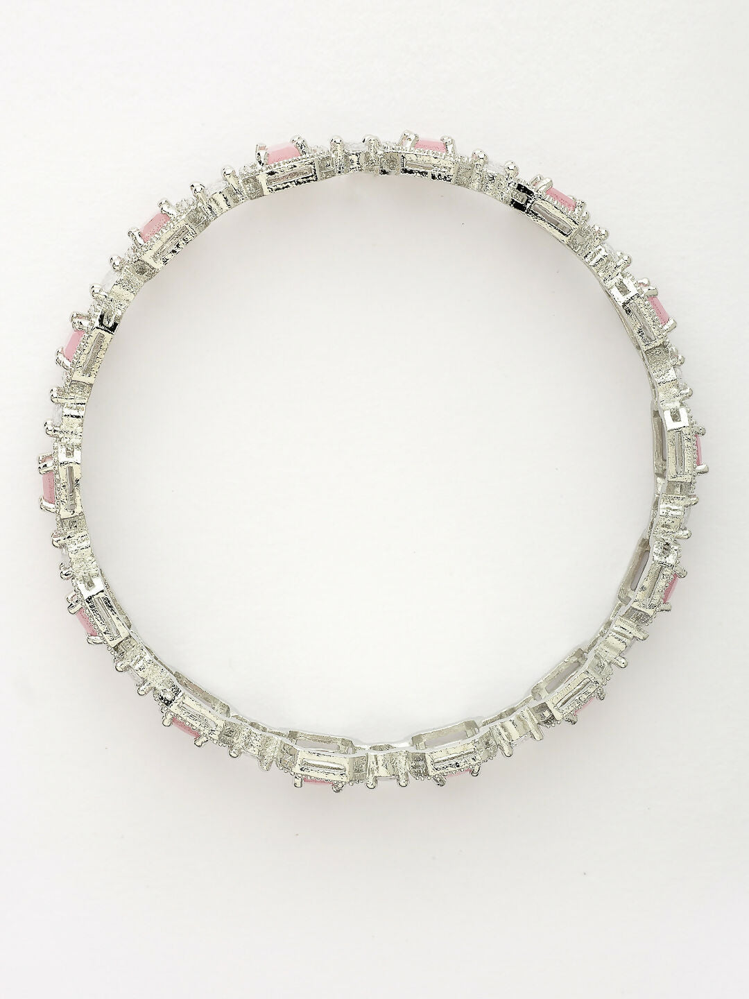 NVR Women's Set of 2 Silver-Plated Pink AD-Studded Bangles | Grocsy