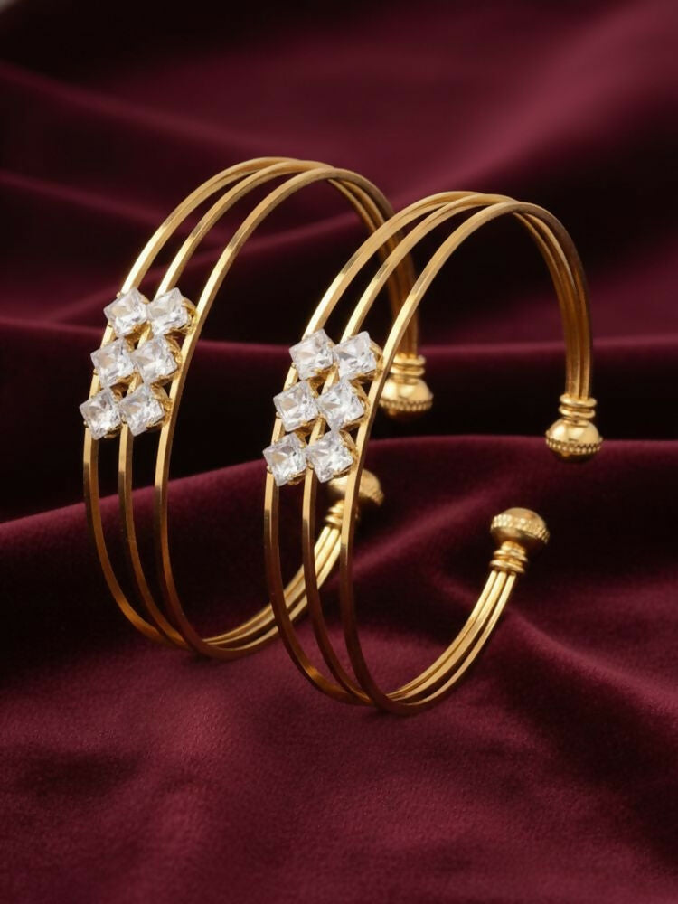 NVR Women Set of 2 Gold Plated CZ Stone Adjustable Bangle | Grocsy