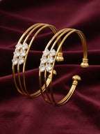 NVR Women Set of 2 Gold Plated CZ Stone Adjustable Bangle | Grocsy