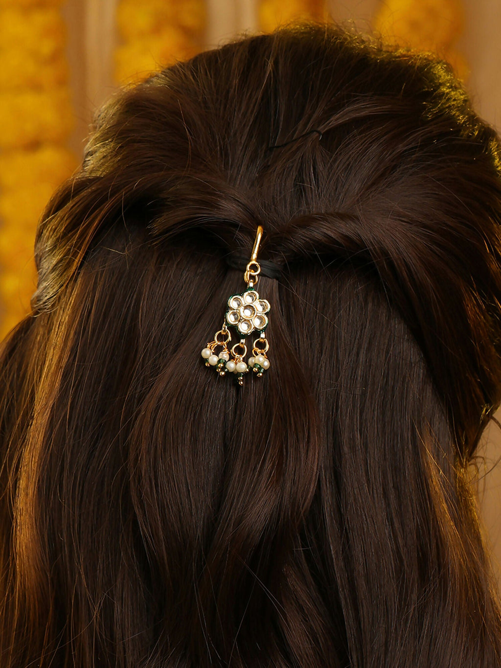 Ruby Raang Hair Brooch With Flower Kundan Pearl | Grocsy