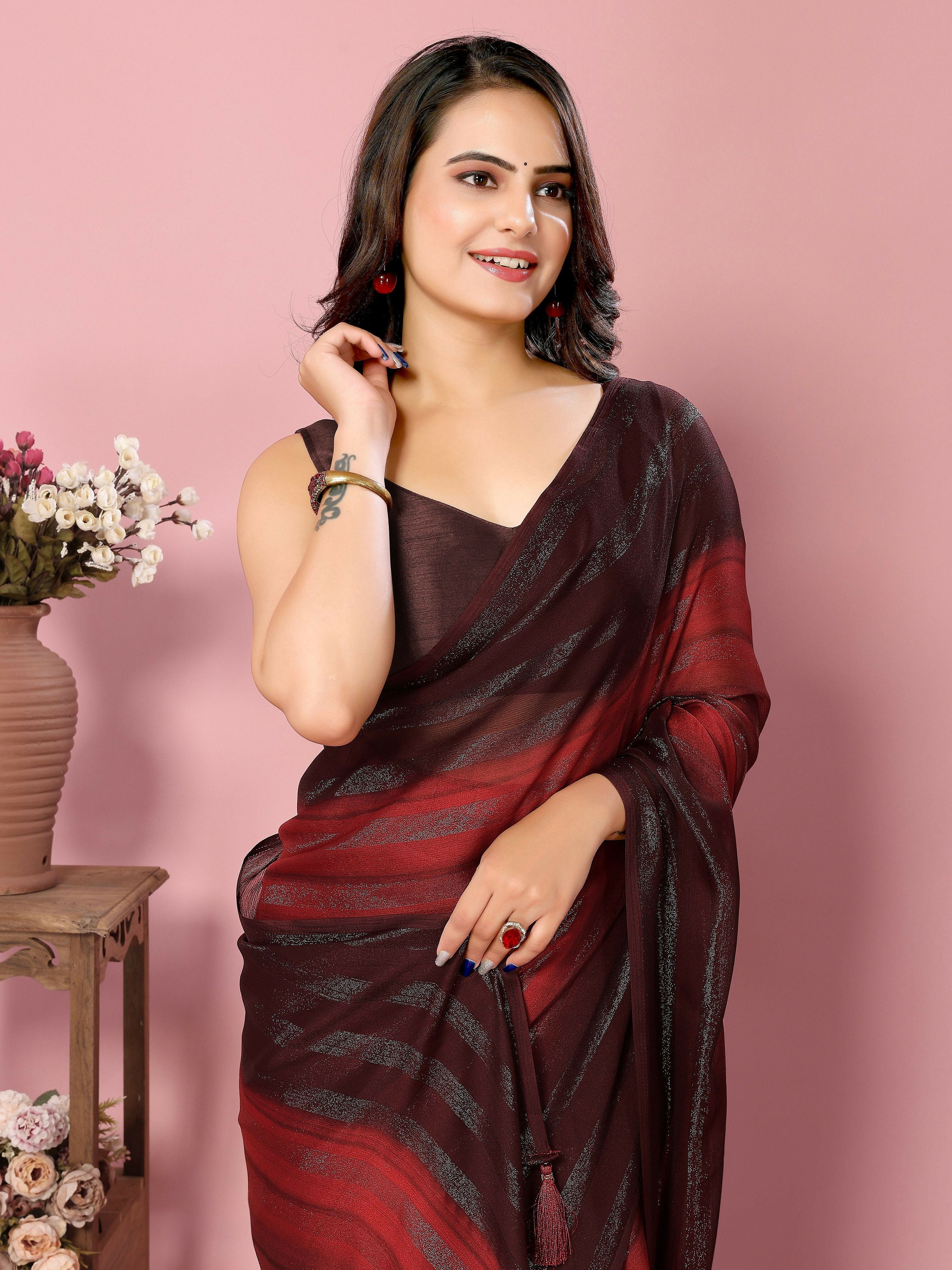 Attractive These Party Wear Ready To Wear Saree - Burgundy | Grocsy