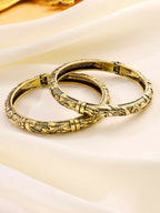 NVR Women Set of 2 Gold-Polished Floral Design Oxidised Bangles