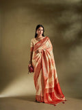 Joban Fashion Cream & Pink Plain With Weaving Border Banarasi Silk Sarees | Grocsy