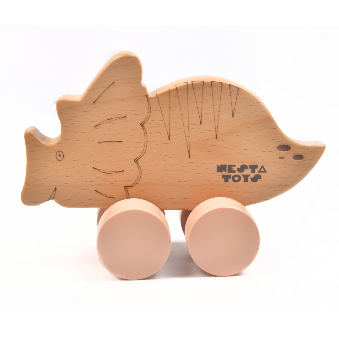 Nesta Toys Wooden Dinosaur Pull Along Toy for Toddlers & Infant 6+ Months, Wooden Toy for Babies | Grocsy