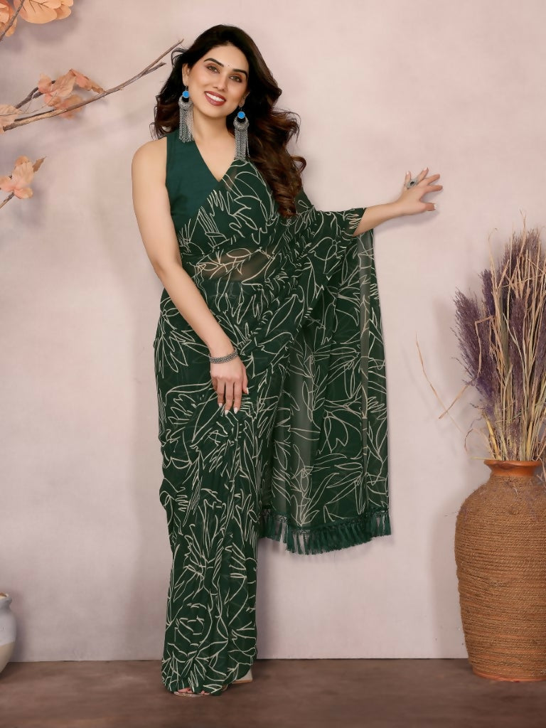 Partywear Designer Georgette Green Fancy Saree - Durga | Grocsy