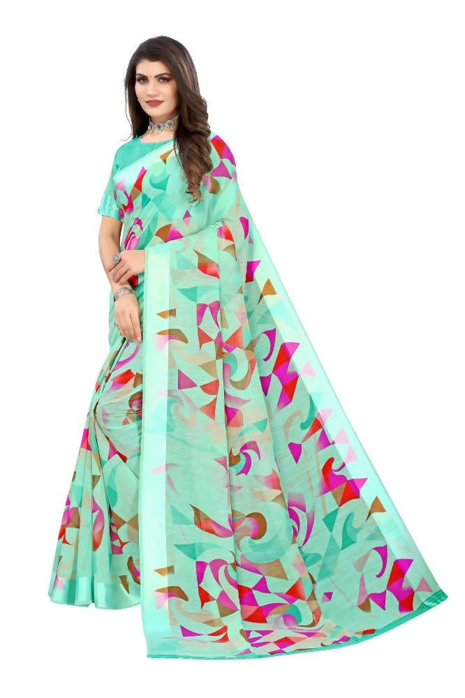 Vamika Green Linen Satin Border Saree | Grocsy