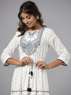 Juniper Women Off-White Cotton Dobby Embroidered Tiered Maxi Dress | Grocsy