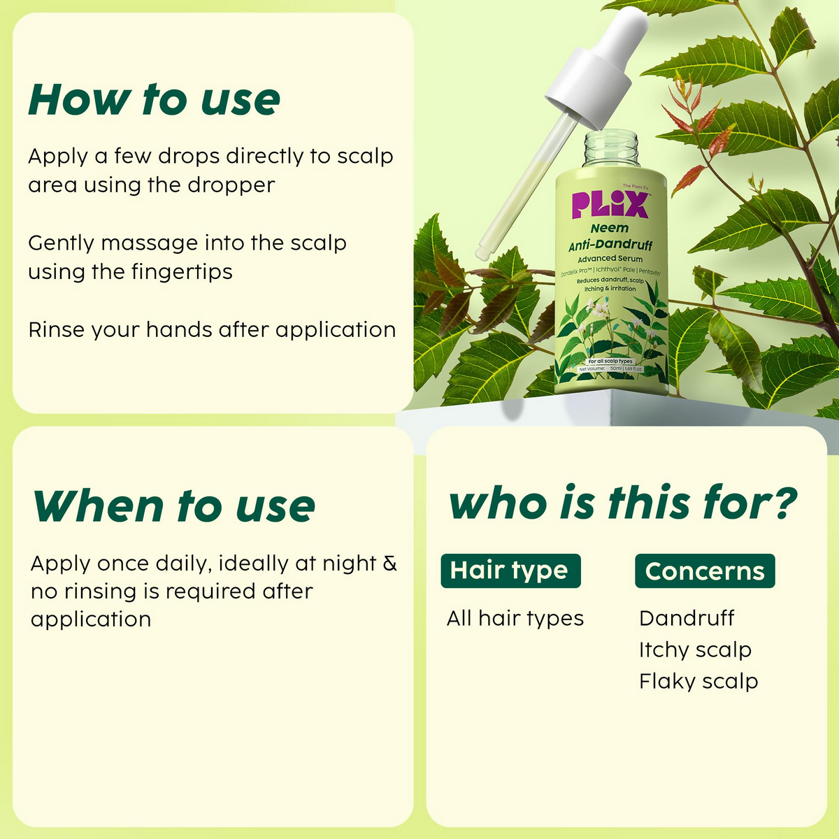 PLIX The Plant Fix Neem Anti-Dandruff Advanced Hair Serum For Reduce Dandruff & Inflammation | Grocsy