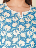 Aramya Kaftan Soft Cotton Floral Print Women's Kurta Set - Blue | Grocsy