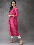 Vamika Pink Cotton Printed Party/Casual Wear Kurti | Grocsy