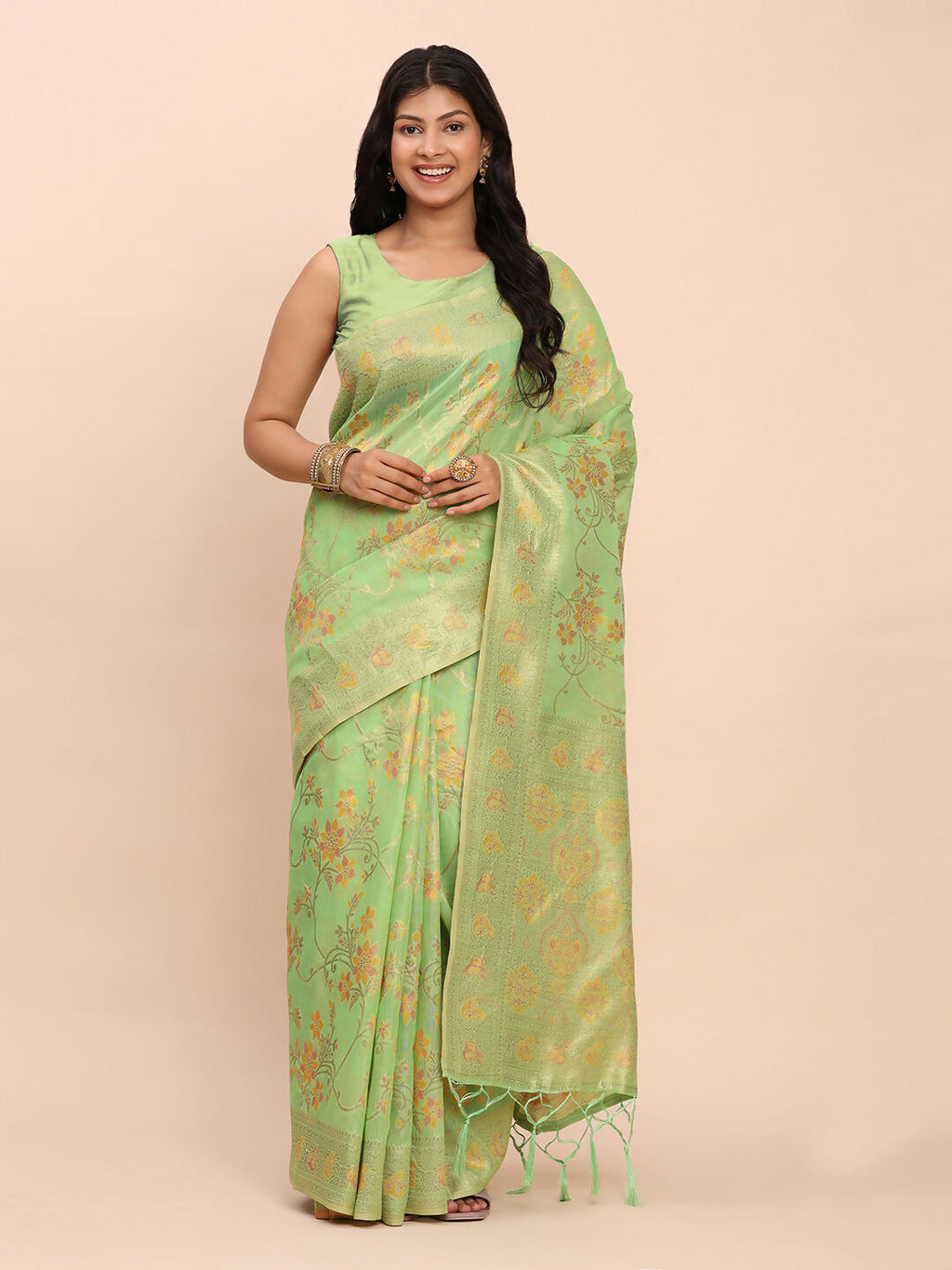 Shree Shyam Fashion Linen Cotton Green Saree | Grocsy