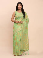 Shree Shyam Fashion Linen Cotton Green Saree | Grocsy