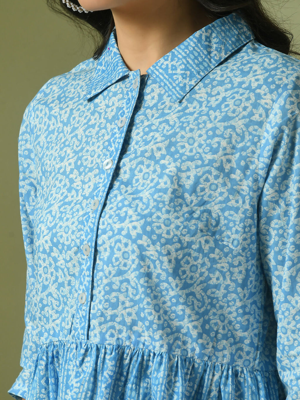 Myshka Women's Blue Embellished Cotton Gathered Party Empire Top | Grocsy