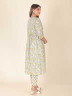 Aramya Yellow Soft Cotton Floral Print A-line Kurta Set for Women | Grocsy