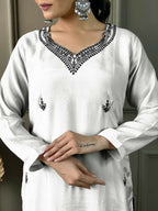 White Viscose chanderi Stitched Suit With Dupatta - Tanisha | Grocsy