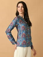 Myshka Women's Multi Satin Printed Smart Shirt | Grocsy