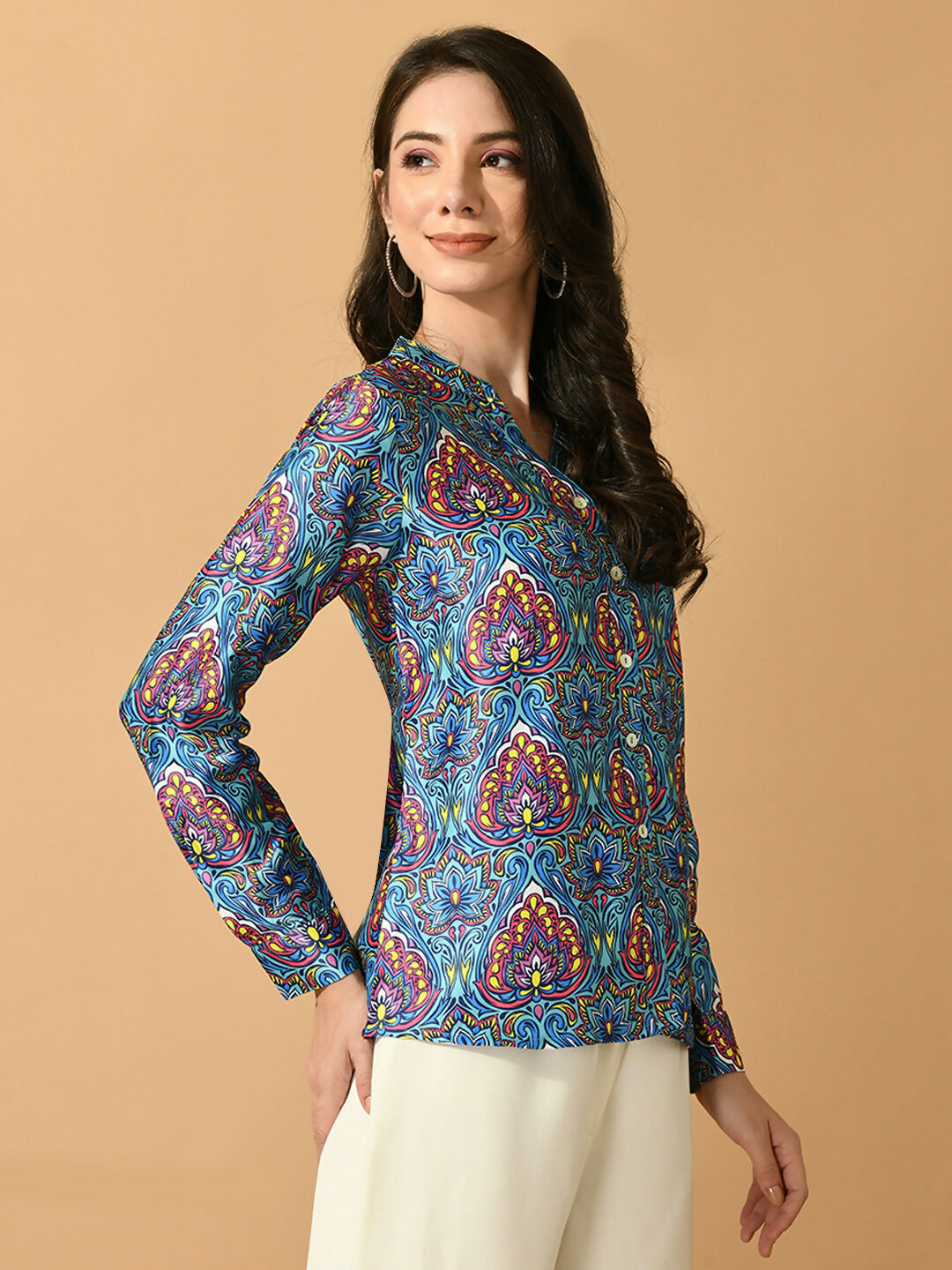 Myshka Women's Multi Satin Printed Smart Shirt | Grocsy