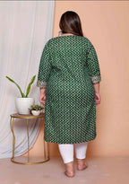 Miravan Womens Plus Size Green Zigzag Print Embroidery Rayon Straight Kurta | Grocsy