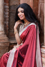 Joban Fashion Maroon Red Colour Banarasi Katan Pure Handloom Banarasi Silk Saree | Grocsy