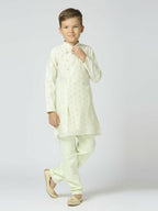 Joban Fashion Kids Island Full Sleeves Chanderi Kurta, Pyjama Set with Traditional Butta Work - Pista | Grocsy