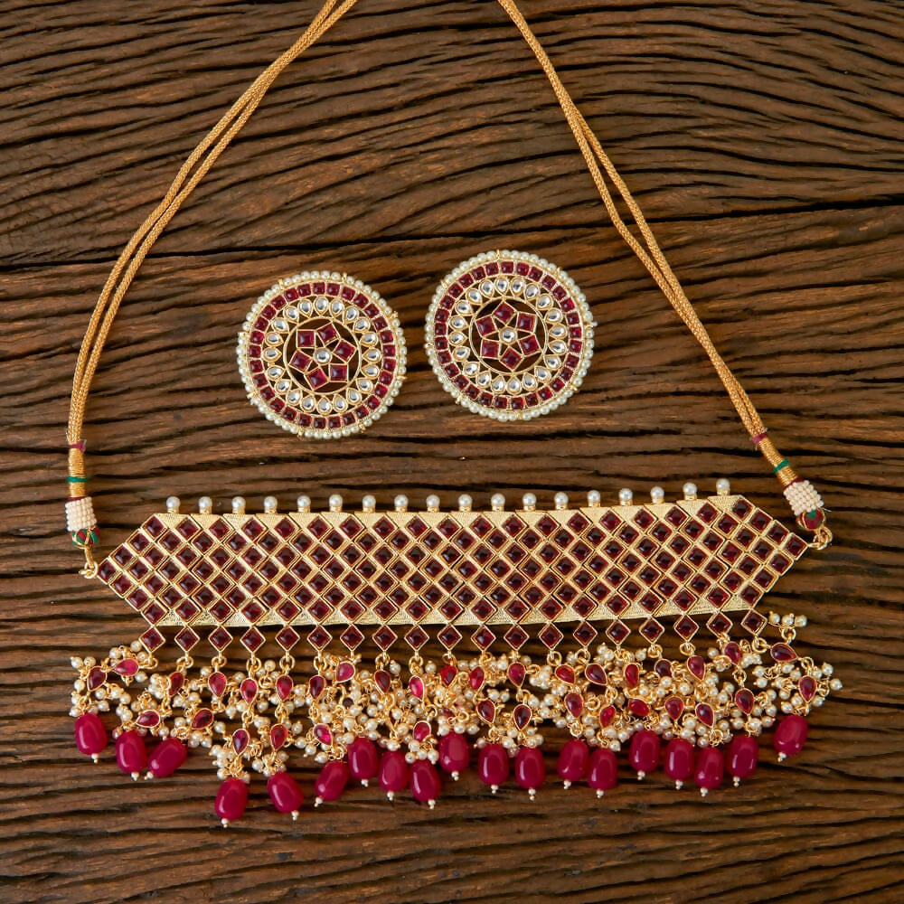 Joban Fashion Women Golden White Ruby Necklace Set | Grocsy