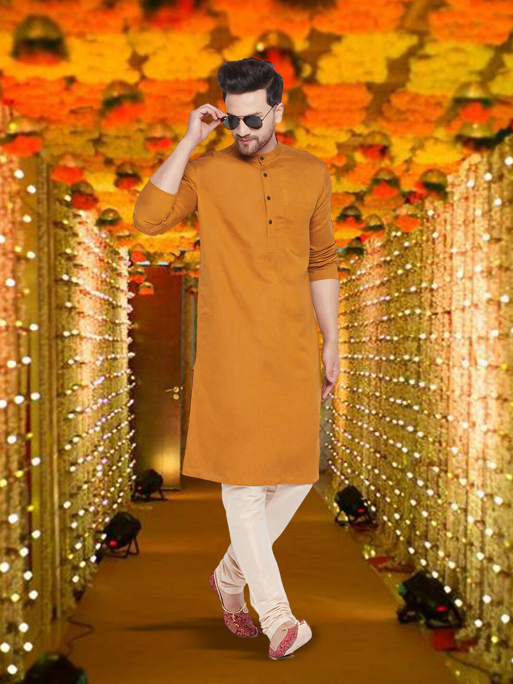 Even Apparels Men's Copper Coloured Linen Kurta | Grocsy