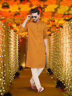 Even Apparels Men's Copper Coloured Linen Kurta | Grocsy
