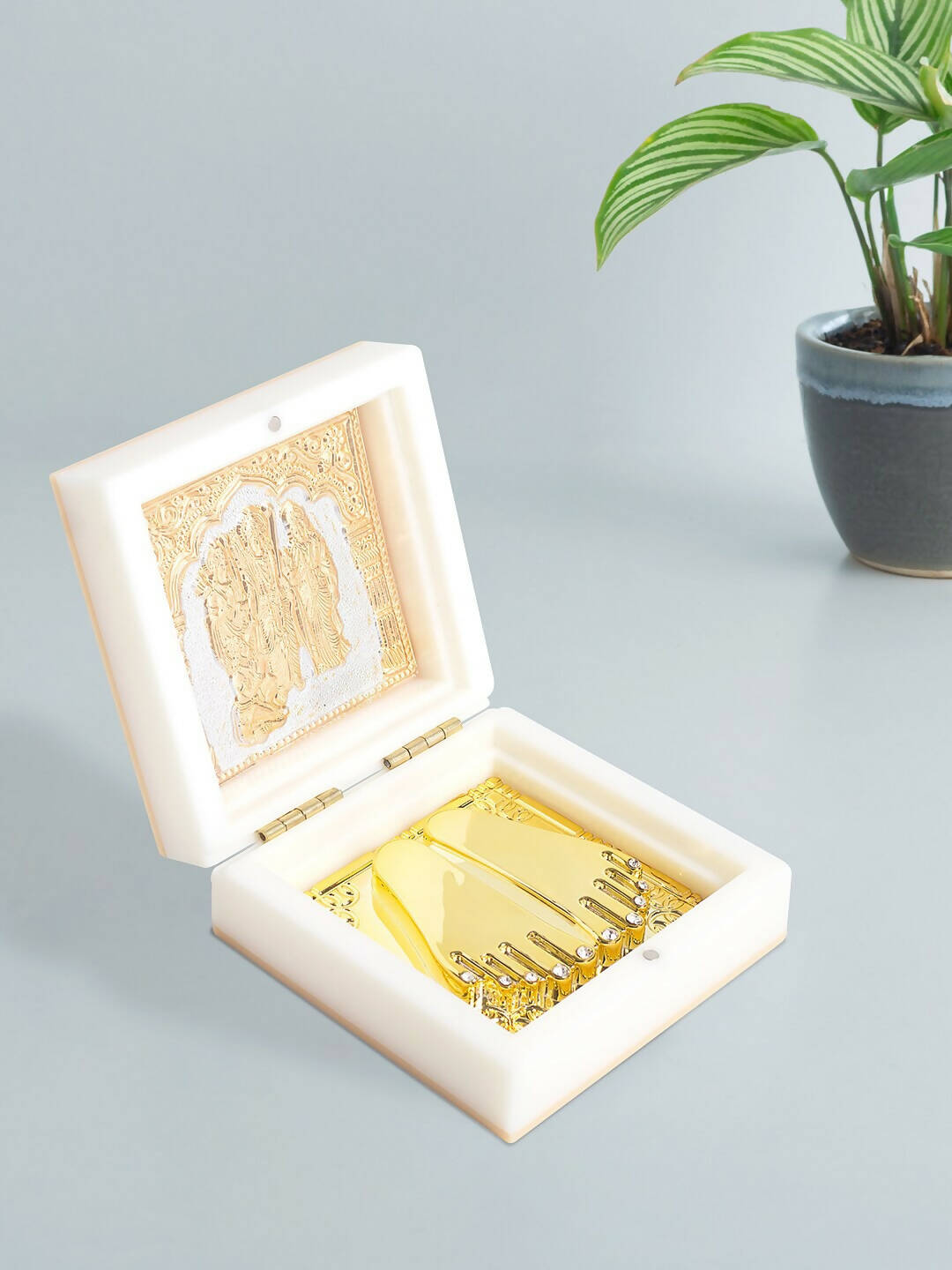 Golden Peacock White 24 CT Gold Polished Ram Darbar Prayer Box | Grocsy