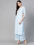 Yufta Women Blue & White Printed Kurta with Palazzo & Dupatta | Grocsy