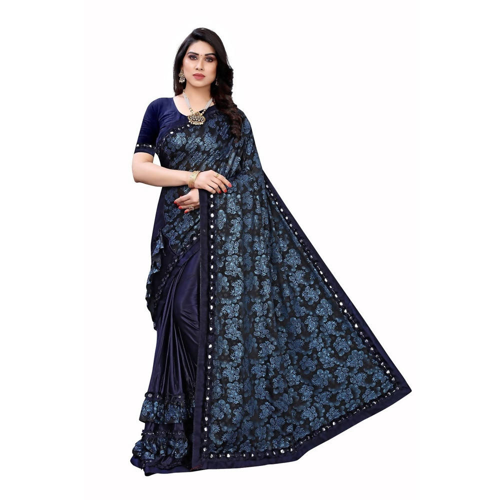 Vamika Blue Lycra Designer Saree (Niya Blue) | Grocsy