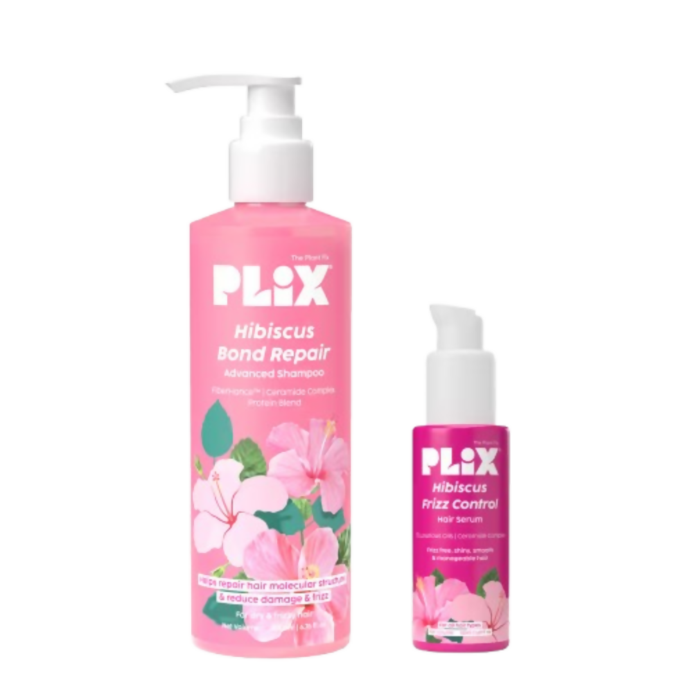 PLIX The Plant Fix Hibiscus Frizz Control Hair Serum + Bond Repair Advanced Shampoo | Grocsy