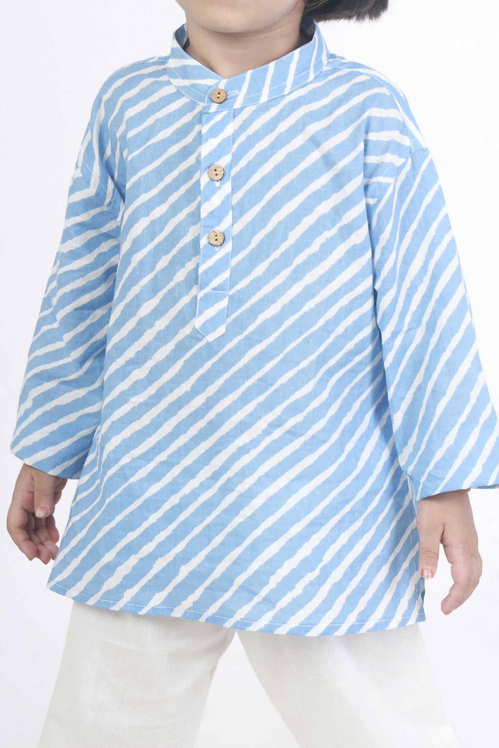 Breathables Kids Cotton Night Suit – Blue Striped Kurta & Pyjama Co-Ord Set For Boys & Girls | Grocsy