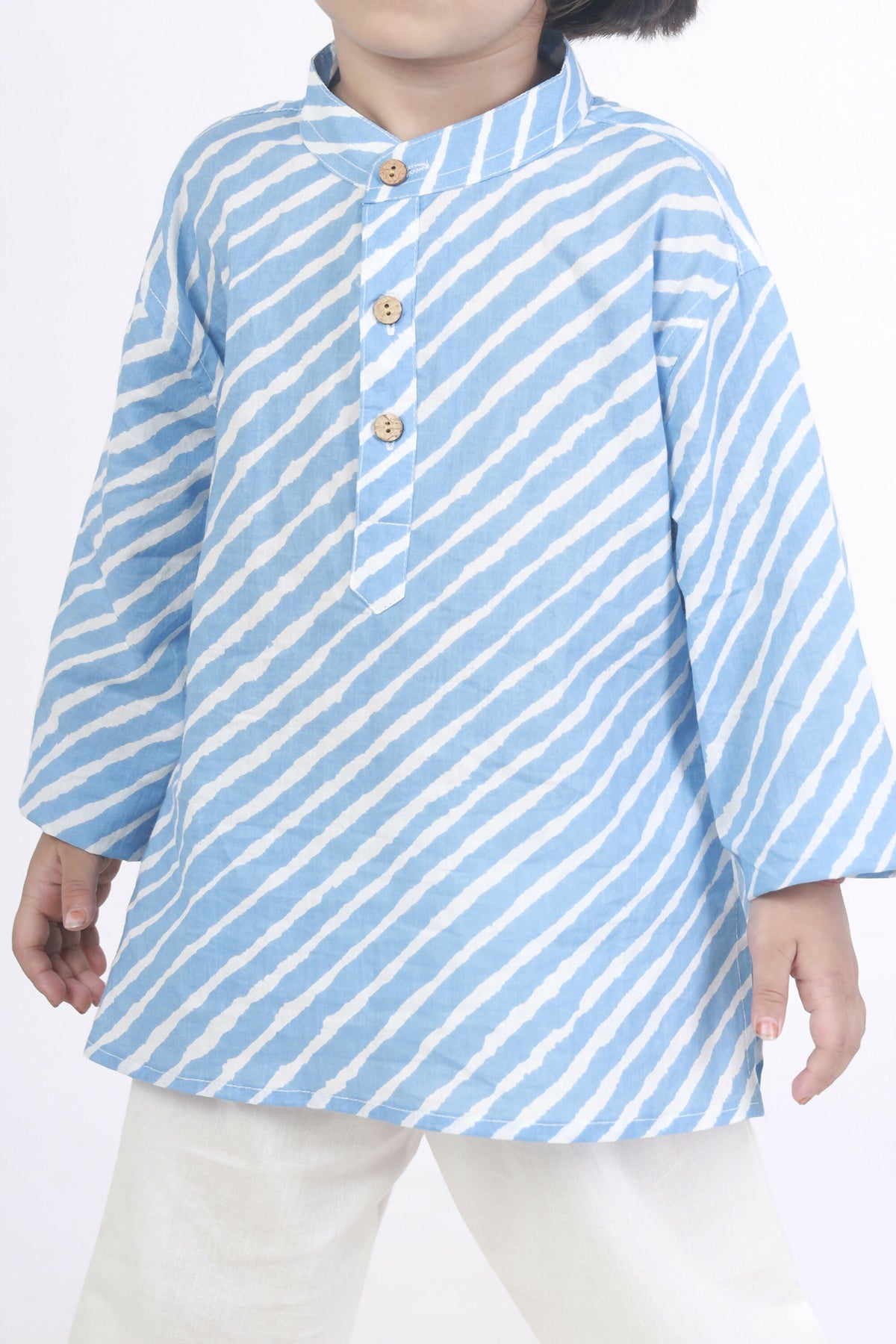 Breathables Kids Cotton Night Suit – Blue Striped Kurta & Pyjama Co-Ord Set For Boys & Girls | Grocsy
