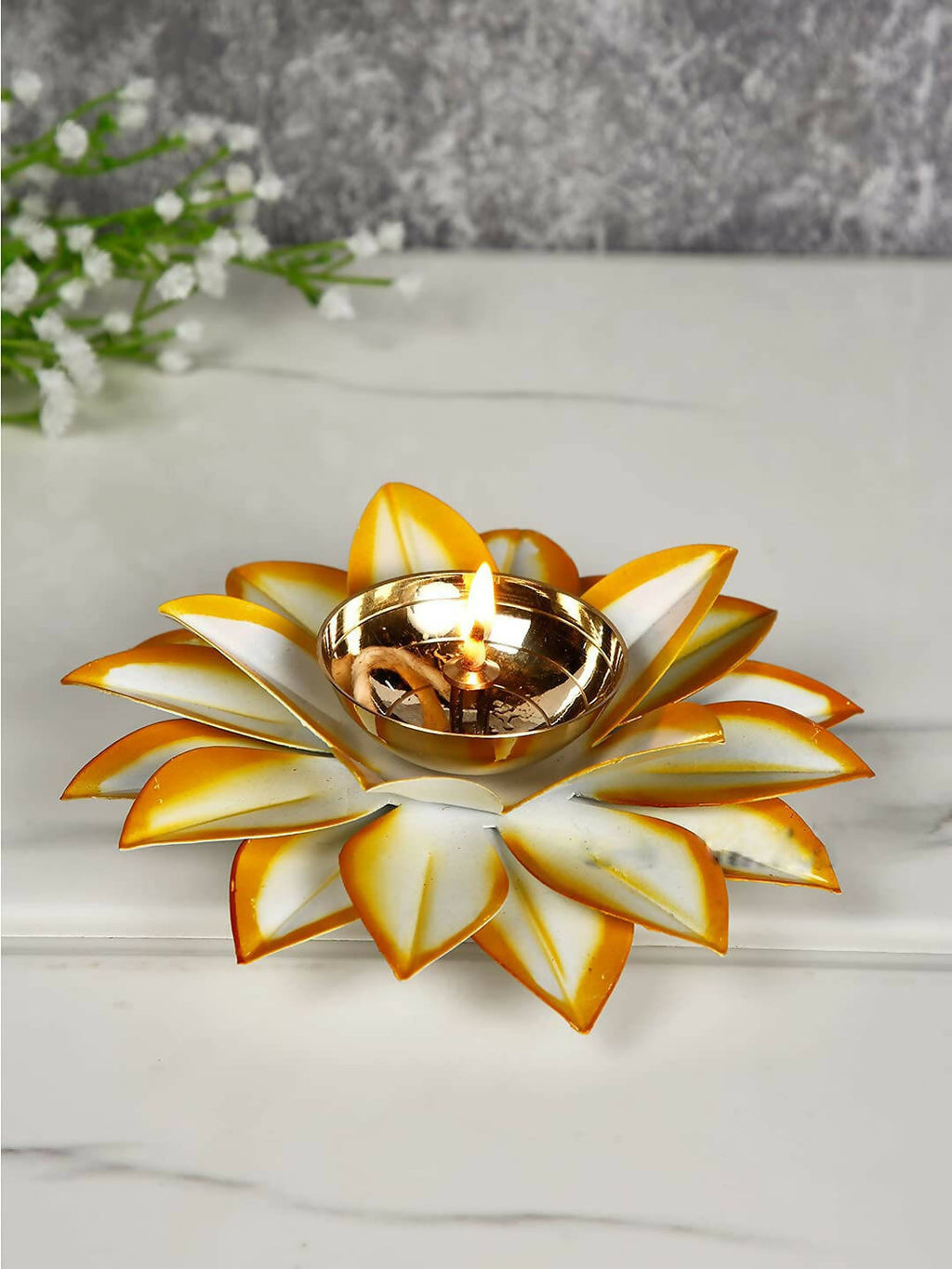 CraftVatika Gold-Toned Lotus Shaped Diya For Pooja | Grocsy