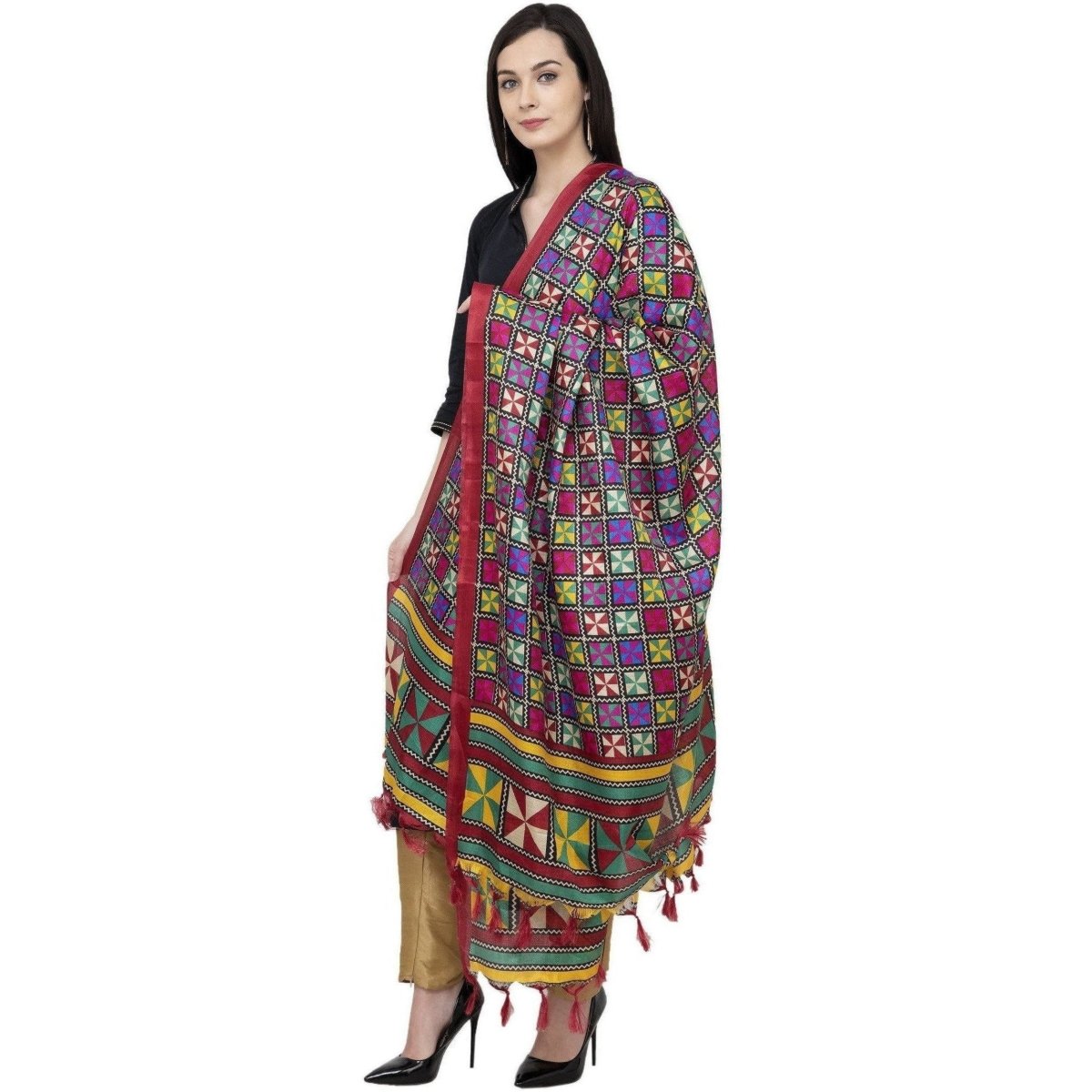 A R Silk Tussar Multi Print Fancy Dupatta Color Multi Color Dupatta | Grocsy