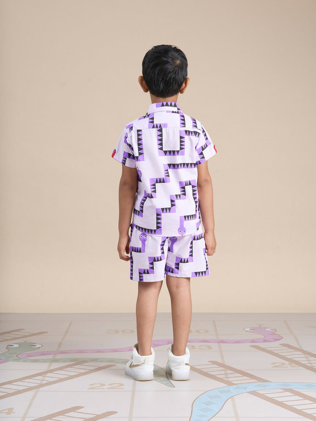 Snakes and Ladders Boys Purple Table Print Shirt and Boxer Set from Siblings Collection | Grocsy