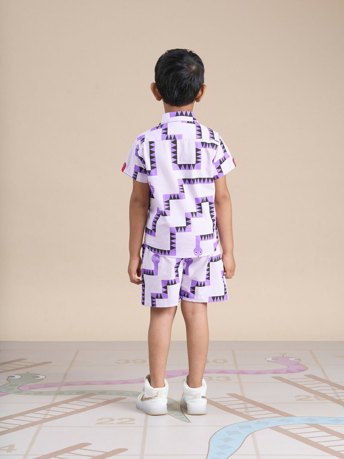 Snakes and Ladders Boys Purple Table Print Shirt and Boxer Set from Siblings Collection | Grocsy