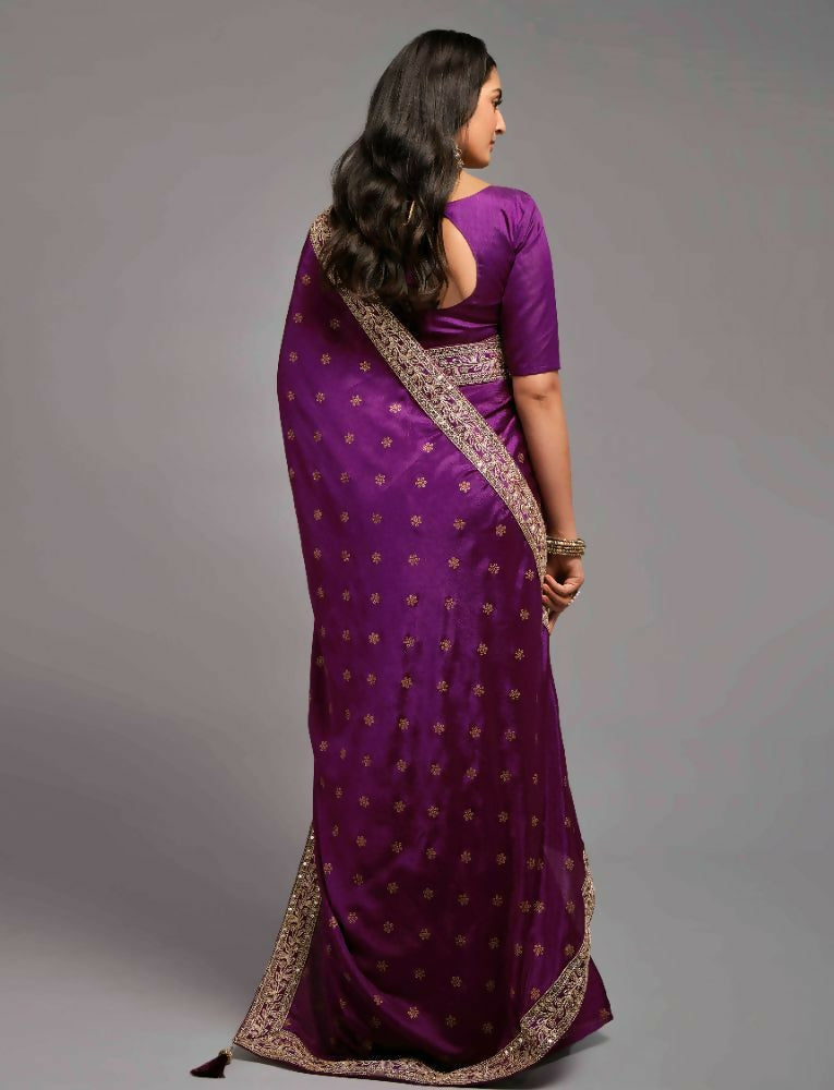 PR Fashion Wine Chinon Embroidery Lace Saree | Grocsy