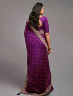 PR Fashion Wine Chinon Embroidery Lace Saree | Grocsy