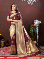 Lorenvalley Fashion Maroon Soft Silk Woven Design Gold Zari Weaving Saree | Grocsy