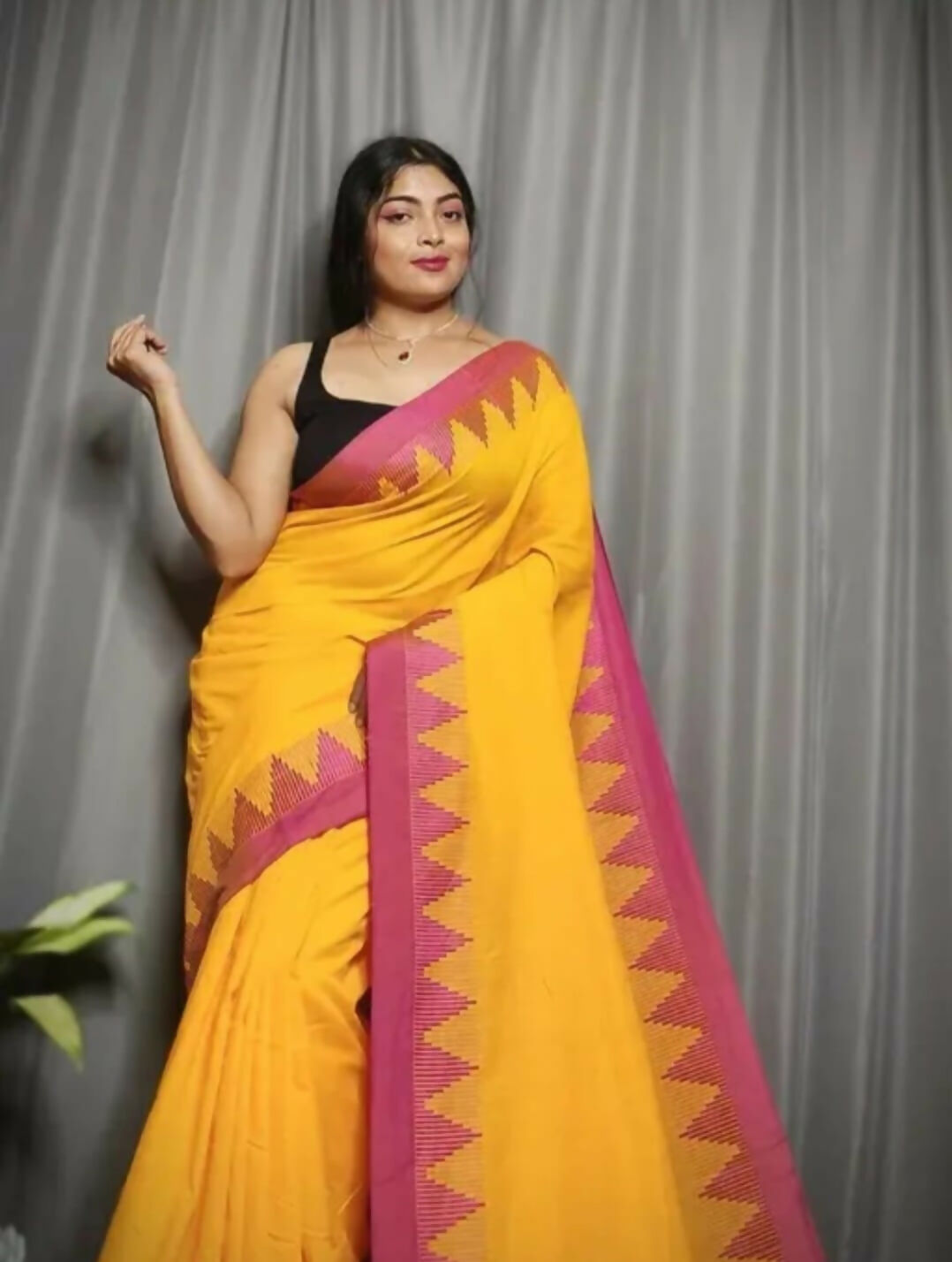Exclusive Collection Beautiful Yellow Pure Cotton Woven Handloom Saree With Running Blouse Piece | Grocsy