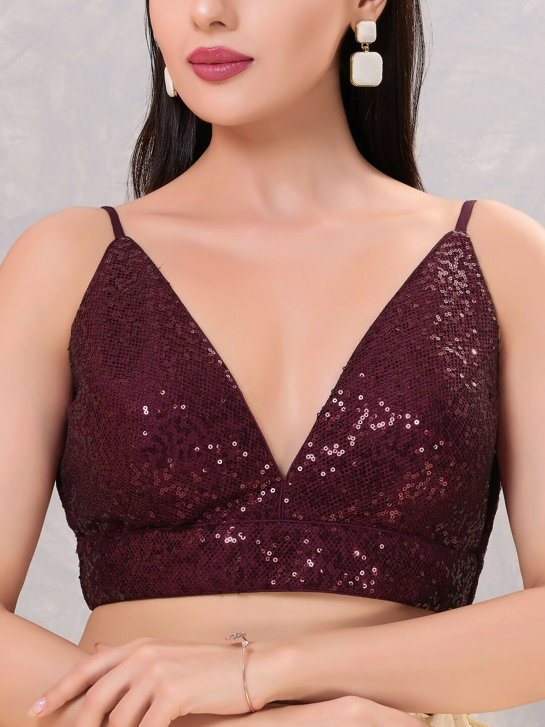 Joban Fashion Women Sequin Dark-Maroon Stitched Blouse | Grocsy