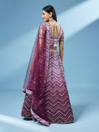 House of Panchhi Women Lavender Net Zig-Zag Embroideried Lehenga, Blouse & Dupatta | Grocsy