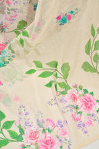 Vastranavya Cream Digital Printed Linen Ready To Wear Designer Saree with Unstitched Blouse | Grocsy