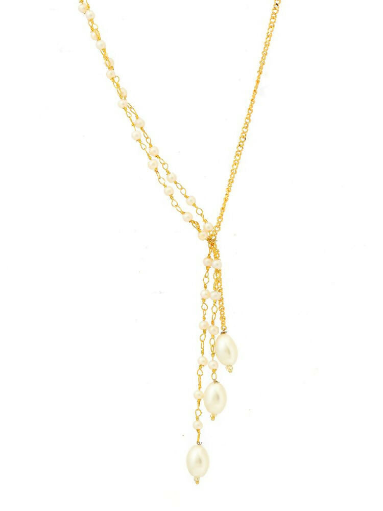 Beaded Pearl Drop One-Sided Layered Necklace - Ruby Raang | Grocsy