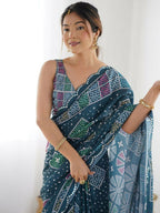 PR Fashion Moppich Georgette Digital Print With Mirror Work Saree | Grocsy