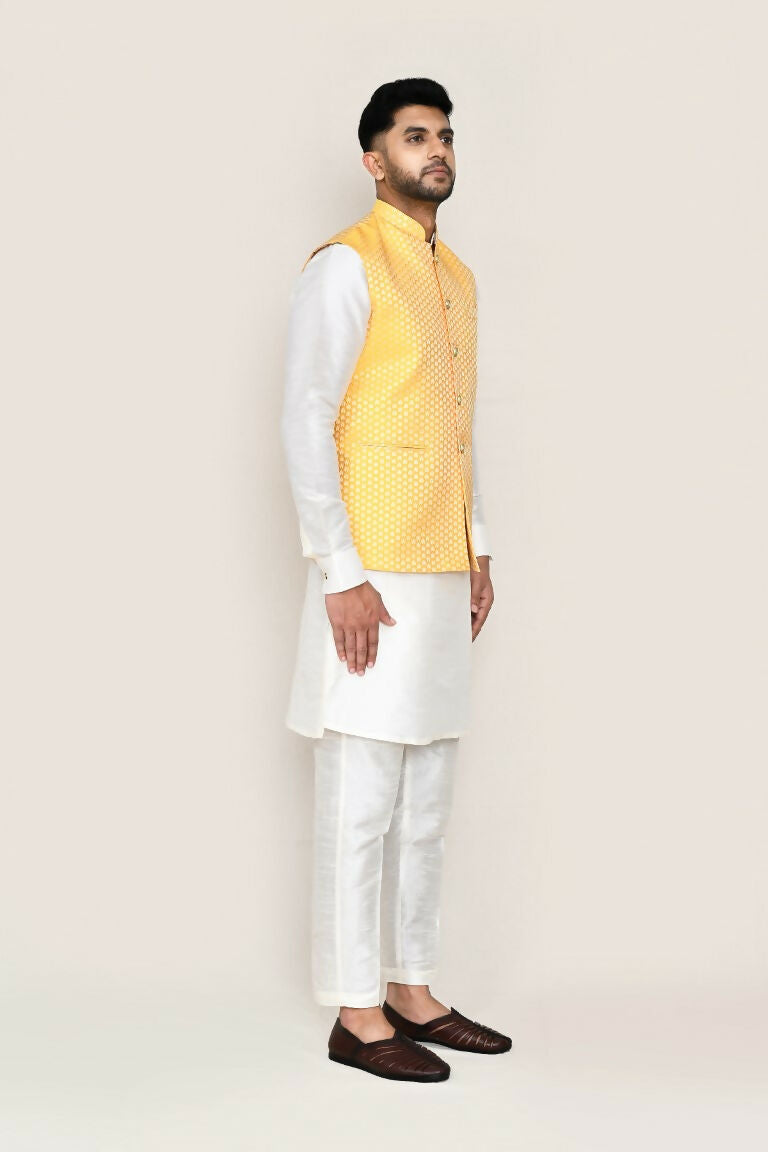 Joban Fashion White Colored Art Silk Fabric Kurta, Jacket With Straight Fit Pant | Grocsy