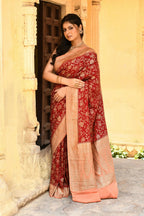 Joban Fashion Red Crepe Chiffon Pure Handloom Banarasi Silk Saree | Grocsy