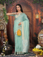 Shree Shyam Fashion Organza Rama Green Saree | Grocsy