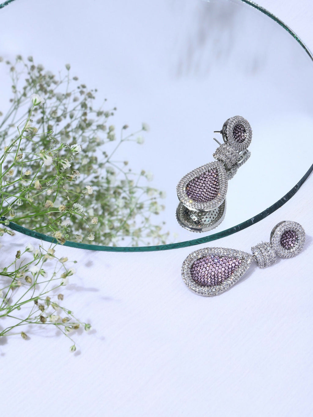 Purple and Silver Tone Stone Earrings - Ruby Raang | Grocsy